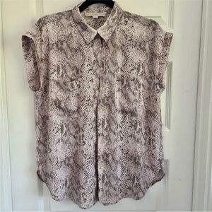 LOFT Light Neutral Snake-Print Button-Up Top